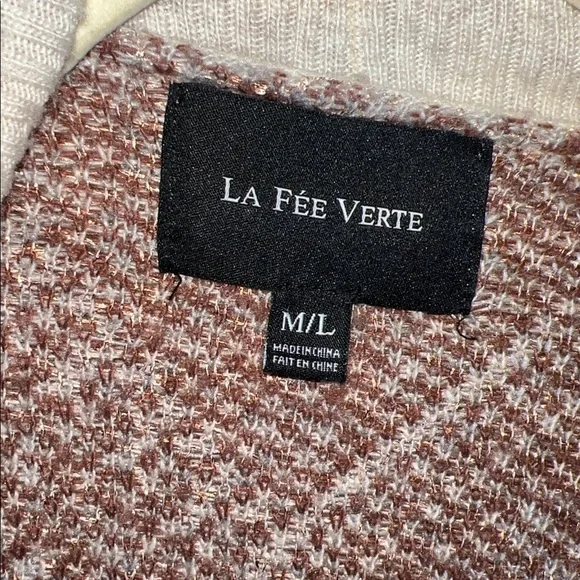 Anthropologie La Fee Verte Chevron Zig Zag MetallicLong Cardigan Size M/L - Picture 4 of 8